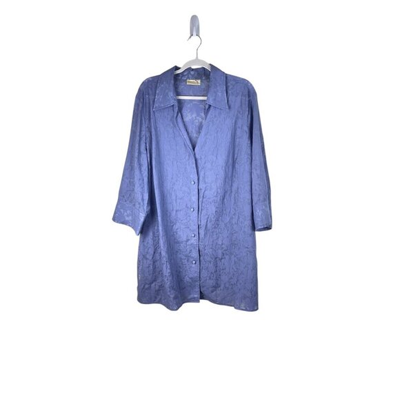 Soft Surroundings Long Tunic Button Front Floral Embossed Blue - Picture 1 of 11